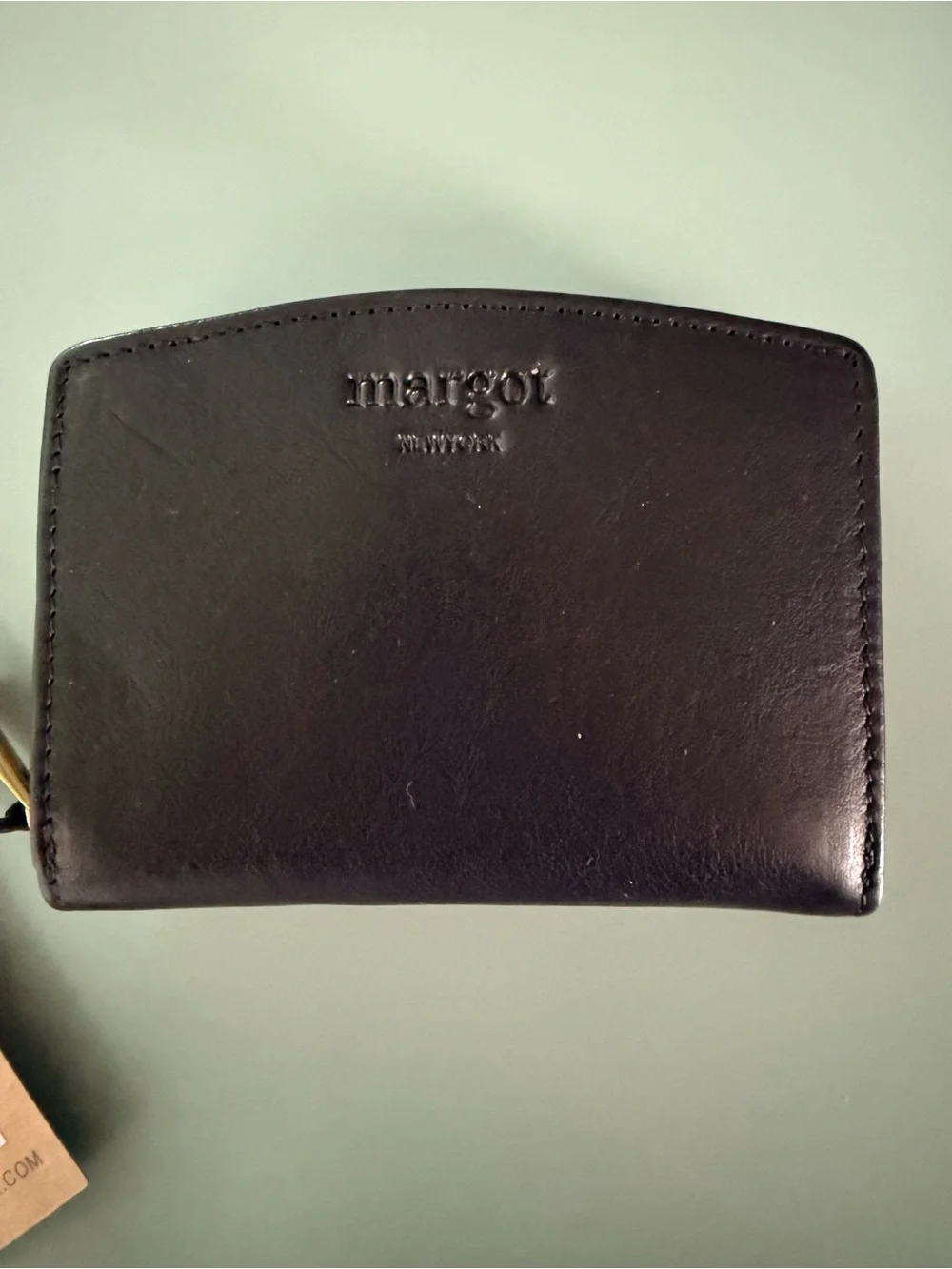 margot black leather wallet with gold-tone zip